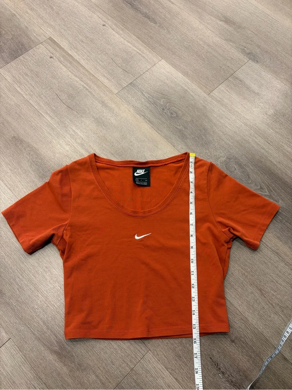 Nike Women's Rust Orange Cropped Tee with White Swoosh